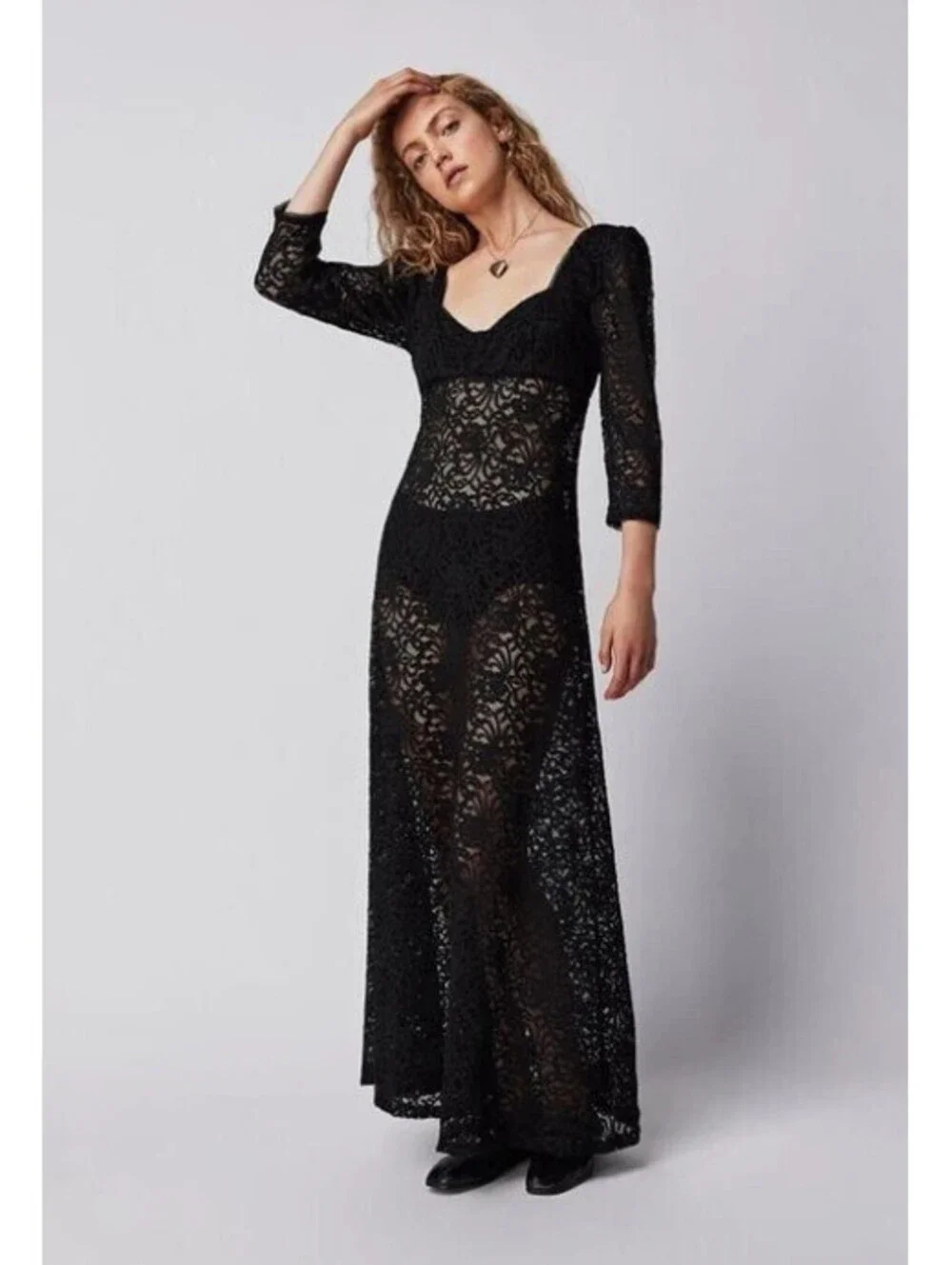 Free People Adored Maxi Dress Black Lace size M $198msrp NWT